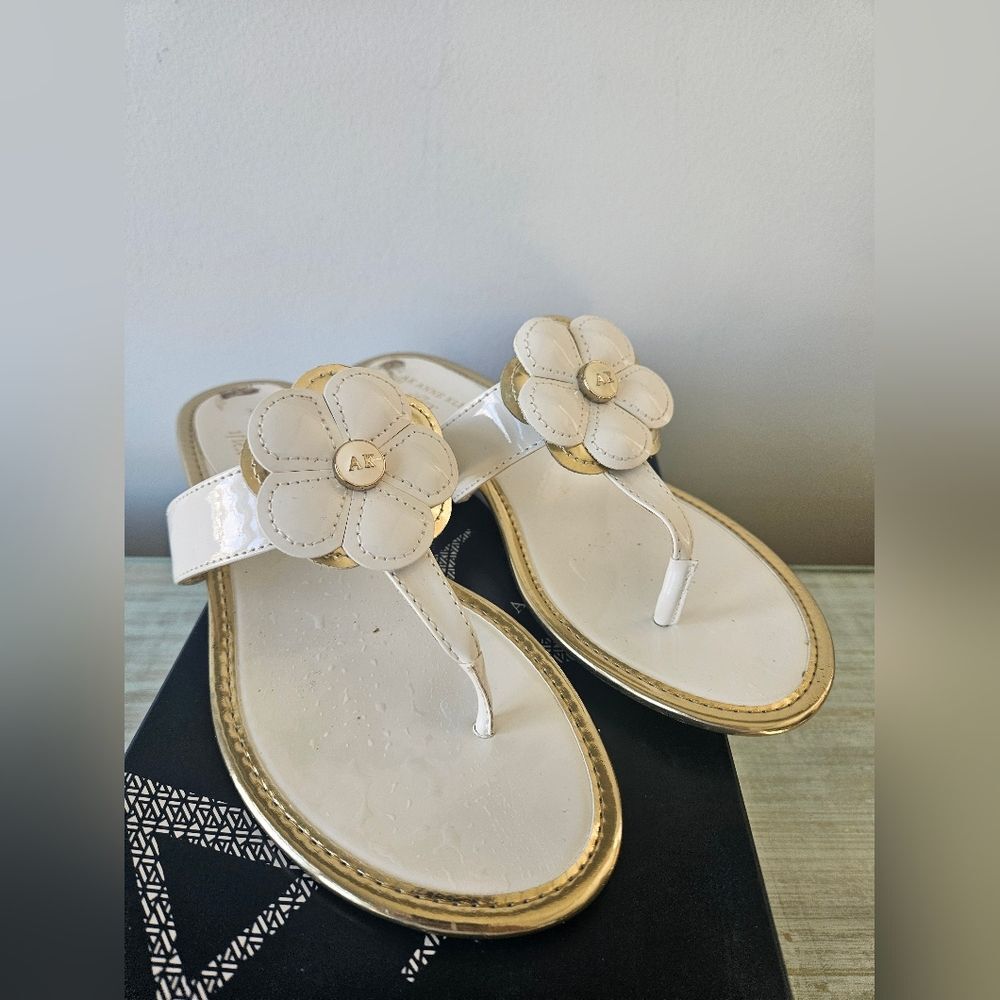 Anne Klein Women's White and Gold Sandals.